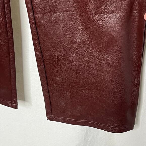 Commando Brown Faux Leather Paperbag Waist Pants NWT Medium Oxblood Color Lined - Picture 8 of 15
